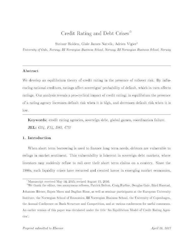 Credit Rating and Debt Crises Thumbnail