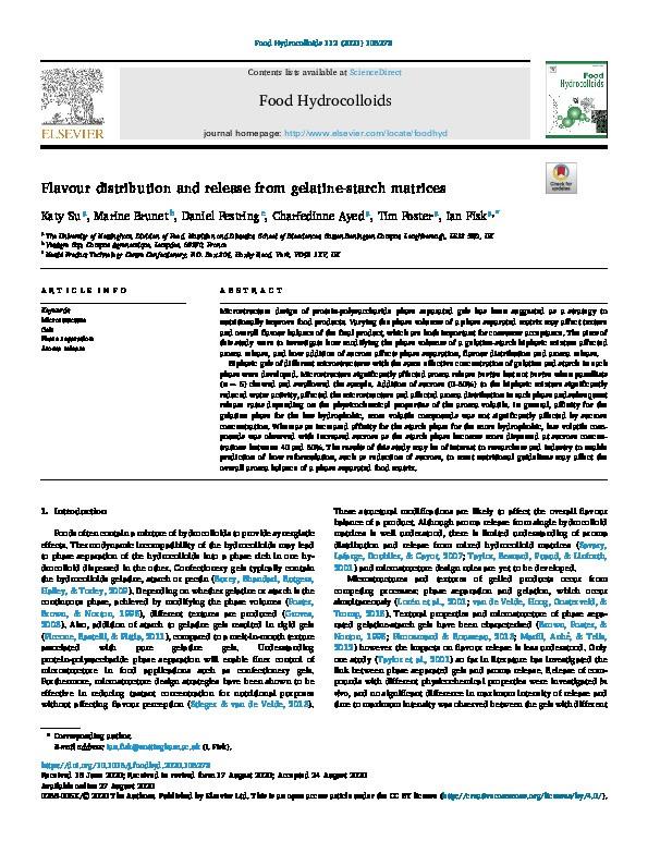 Flavour distribution and release from gelatine-starch matrices Thumbnail