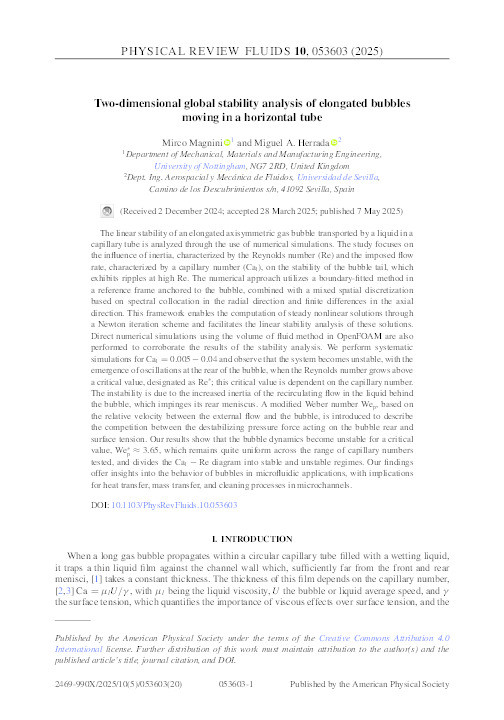 Two-dimensional global stability analysis of elongated bubbles moving in a horizontal tube Thumbnail