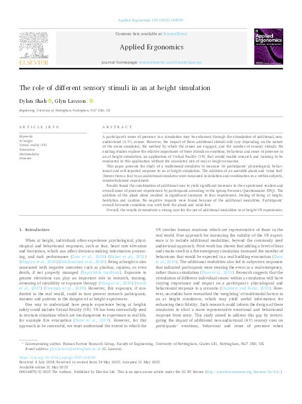 The Role of Different Sensory Stimuli in an at Height Simulation Thumbnail