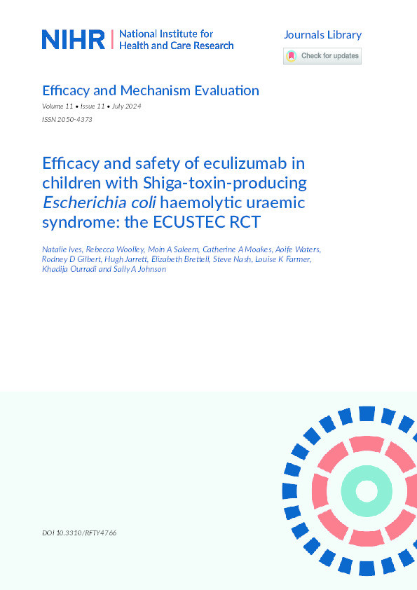 Efficacy and safety of eculizumab in children with Shiga-toxin-producing Escherichia coli haemolytic uraemic syndrome: the ECUSTEC RCT Thumbnail