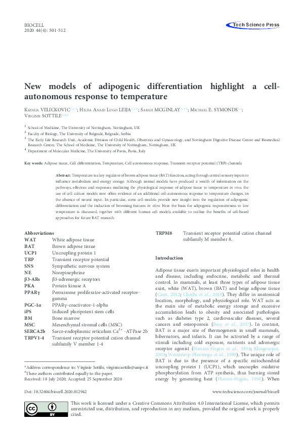 New models of adipogenic differentiation highlight a cell-autonomous response to temperature Thumbnail