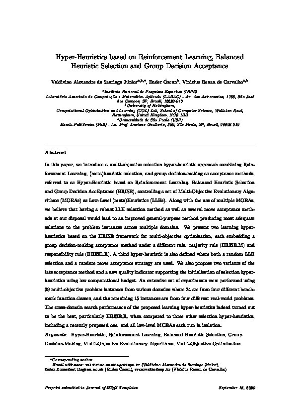 Hyper-Heuristics based on Reinforcement Learning, Balanced Heuristic Selection and Group Decision Acceptance Thumbnail