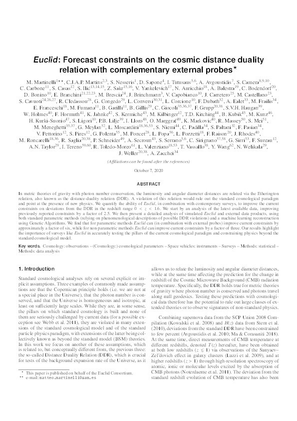 Euclid: Forecast constraints on the cosmic distance duality relation with complementary external probes Thumbnail