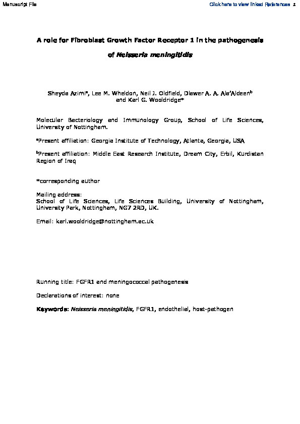 A role for fibroblast growth factor receptor 1 in the pathogenesis of Neisseria meningitidis Thumbnail