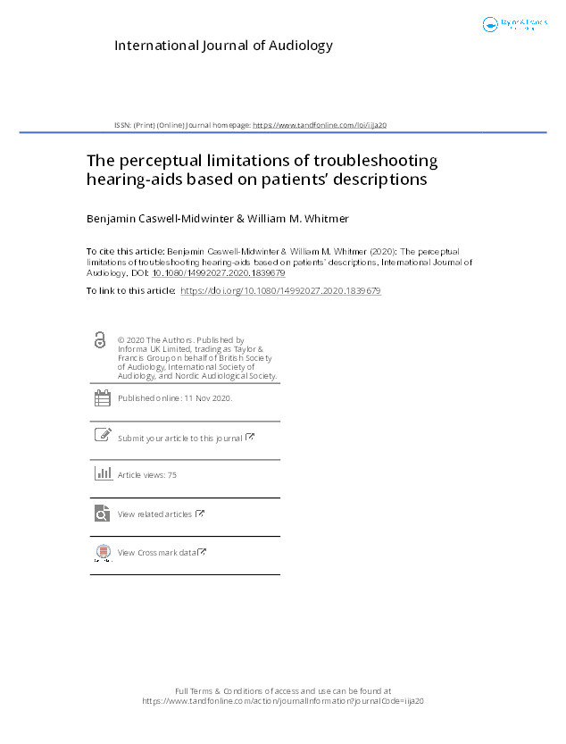 The perceptual limitations of troubleshooting hearing-aids based on patients’ descriptions Thumbnail