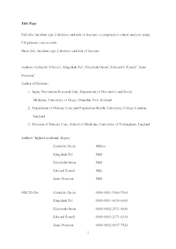 Incident Type 2 Diabetes and Risk of Fracture: A Comparative Cohort Analysis Using U.K. Primary Care Records Thumbnail