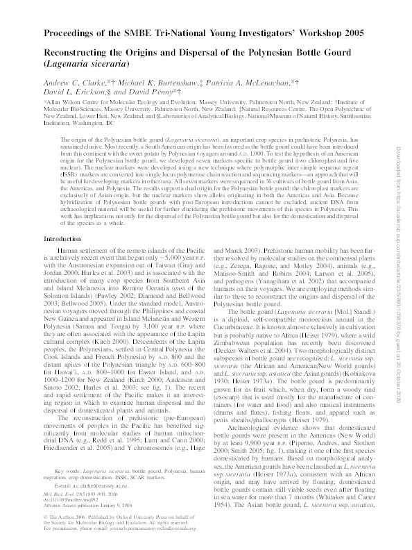 Reconstructing the Origins and Dispersal of the Polynesian Bottle Gourd (Lagenaria siceraria) Thumbnail