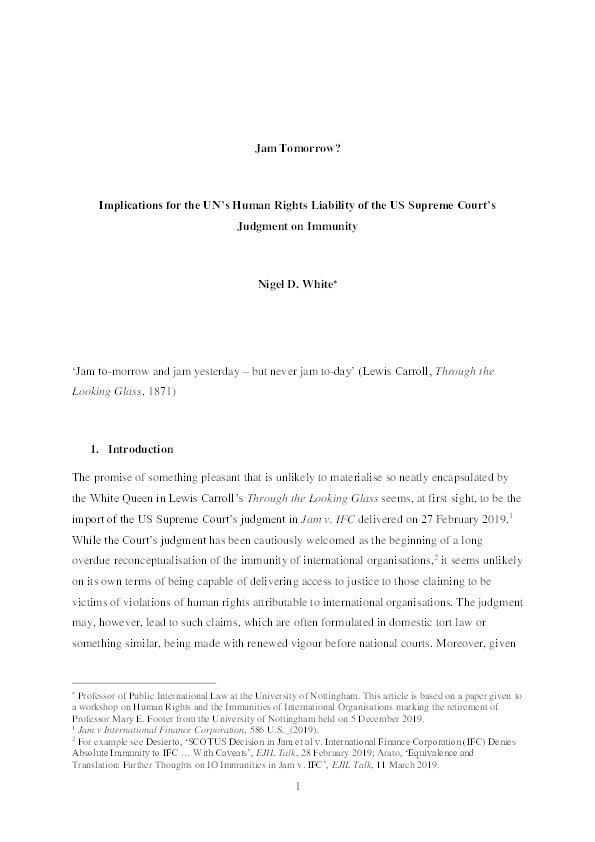 Jam Tomorrow?: Implications for United Nations Human Rights Liability of the United States Supreme Court's Judgment on Immunity Thumbnail