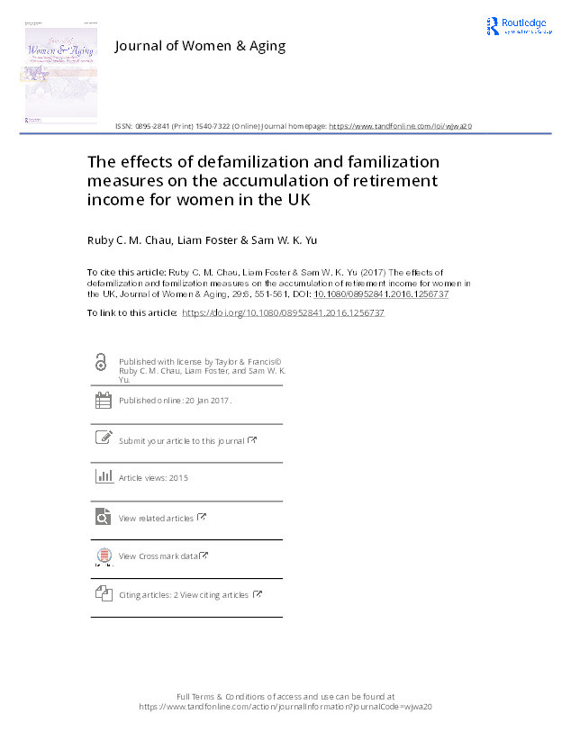 The effects of defamilization and familization measures on the accumulation of retirement income for women in the UK Thumbnail