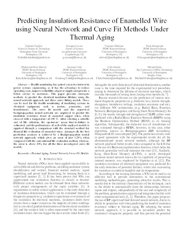 Predicting Insulation Resistance of Enamelled Wire using Neural Network and Curve Fit Methods Under Thermal Aging Thumbnail