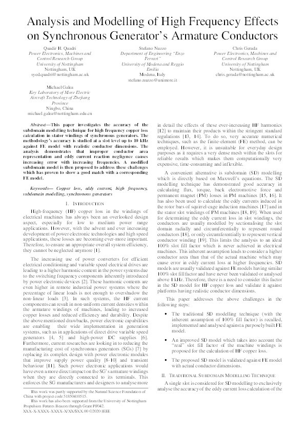 Analysis and Modelling of High Frequency Effects on Synchronous Generator’s Armature Conductors Thumbnail