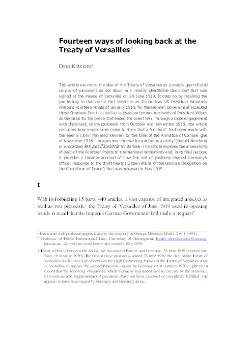 Fourteen ways of looking back at the Treaty of Versailles Thumbnail