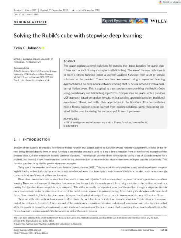 Solving the Rubik's cube with stepwise deep learning Thumbnail