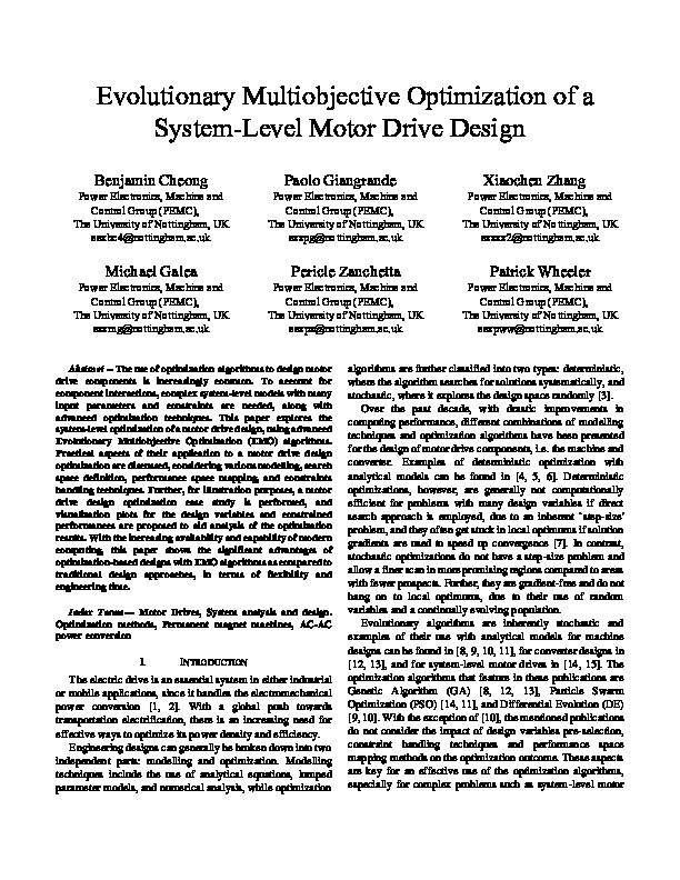 Evolutionary Multiobjective Optimization of a System-Level Motor Drive Design Thumbnail