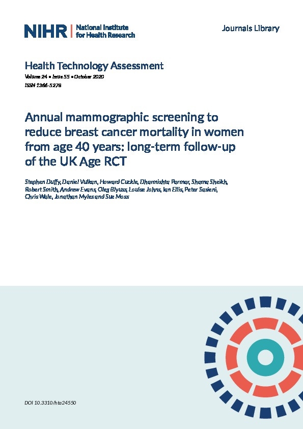 Annual mammographic screening to reduce breast cancer mortality in women from age 40 years: long-term follow-up of the uk age rct Thumbnail