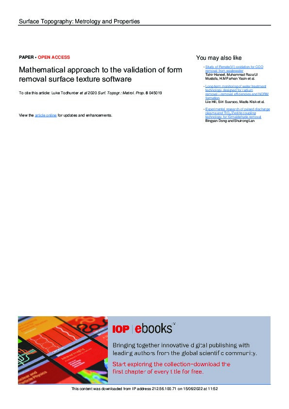 Mathematical approach to the validation of form removal surface texture software Thumbnail