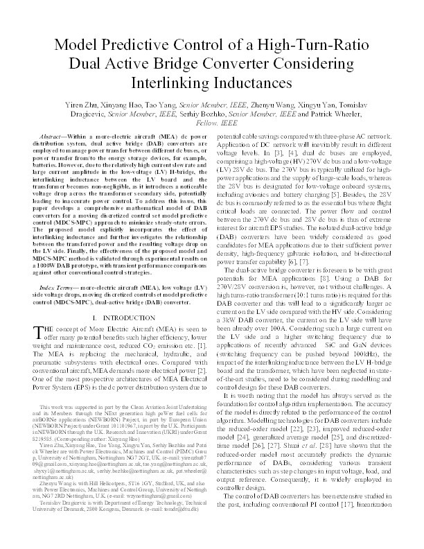 Model Predictive Control of a High-Turn-Ratio Dual Active Bridge Converter Considering Interlinking Inductances Thumbnail