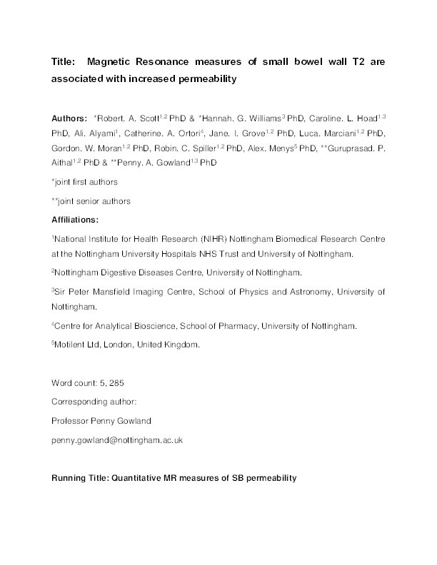 MR Measures of Small Bowel Wall T2 Are Associated With Increased Permeability Thumbnail