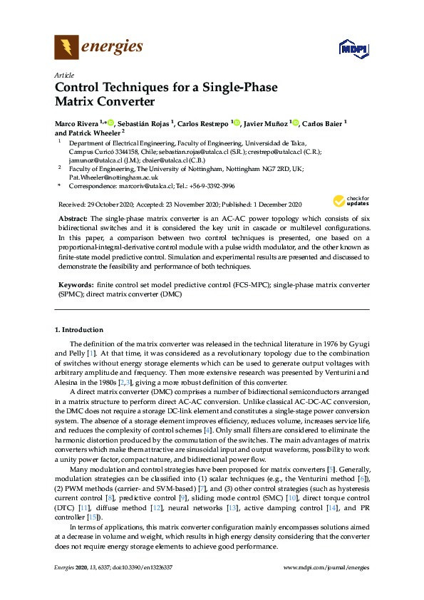 Control Techniques for a Single-Phase Matrix Converter Thumbnail