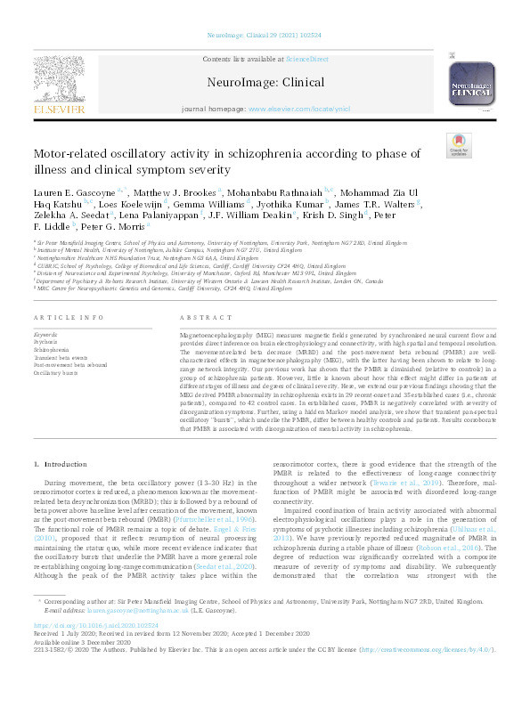 Motor-related oscillatory activity in schizophrenia according to phase of illness and clinical symptom severity Thumbnail