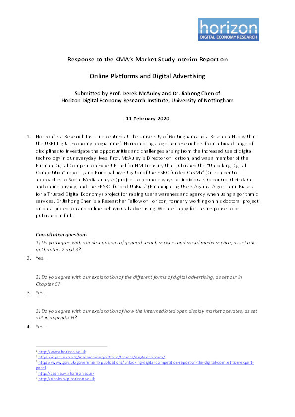Response to the CMA’s Market Study Interim Report on Online Platforms and Digital Advertising Thumbnail