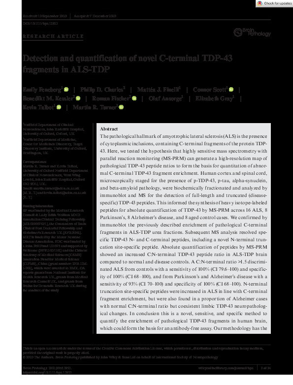 Detection and Quantification of Novel C‐terminal TDP‐43 Fragments in ALS‐TDP Thumbnail