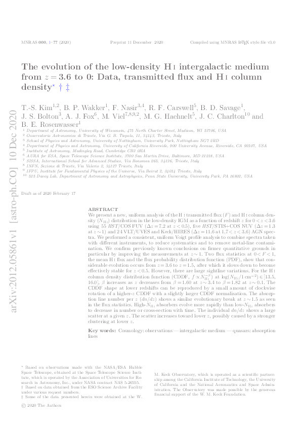 The evolution of the low-density H i intergalactic medium from z = 3.6 to 0: Data, transmitted flux, and H i column density Thumbnail