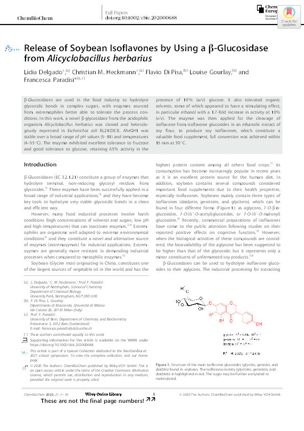 Release of Soybean Isoflavones by Using a β-Glucosidase from Alicyclobacillus herbarius Thumbnail