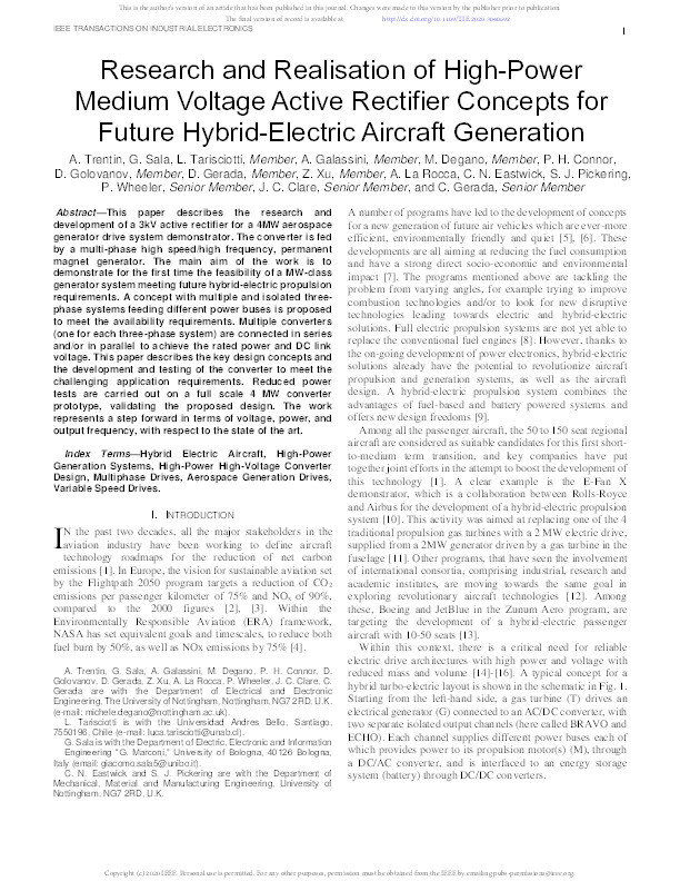 Research and Realization of High-Power Medium-Voltage Active Rectifier Concepts for Future Hybrid-Electric Aircraft Generation Thumbnail