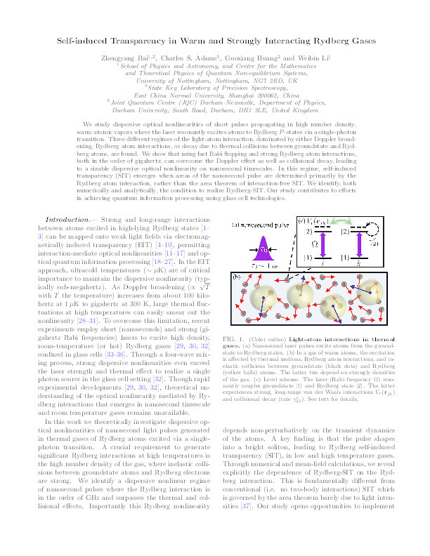 Self-Induced Transparency in Warm and Strongly Interacting Rydberg Gases Thumbnail