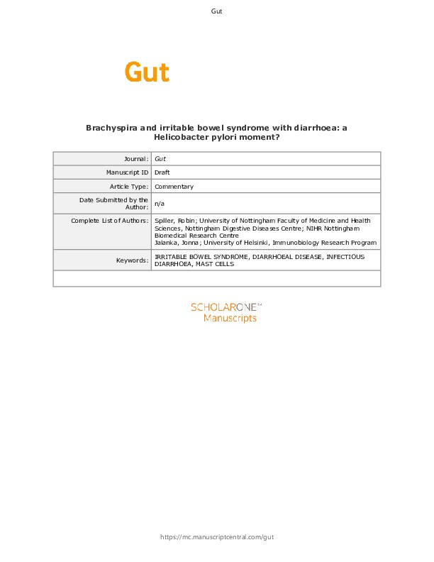 Brachyspira and IBS with diarrhoea: a Helicobacter pylori moment? Thumbnail