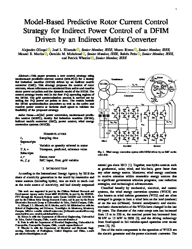 Model-Based Predictive Rotor Current Control Strategy for Indirect Power Control of a DFIM Driven by an Indirect Matrix Converter Thumbnail