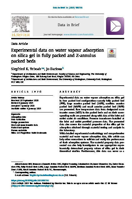 Experimental Data on Water Vapour Adsorption on Silica Gel in Fully Packed and Z-Annulus Packed Beds Thumbnail