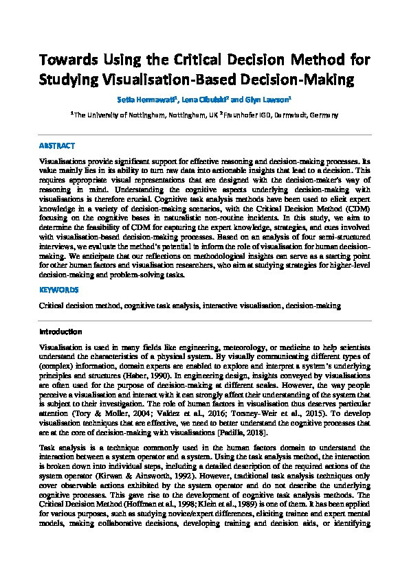 Towards Using the Critical Decision Method for Studying Visualisation-Based Decision-Making Thumbnail