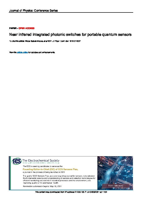 Near infrared integrated photonic switches for portable quantum sensors Thumbnail