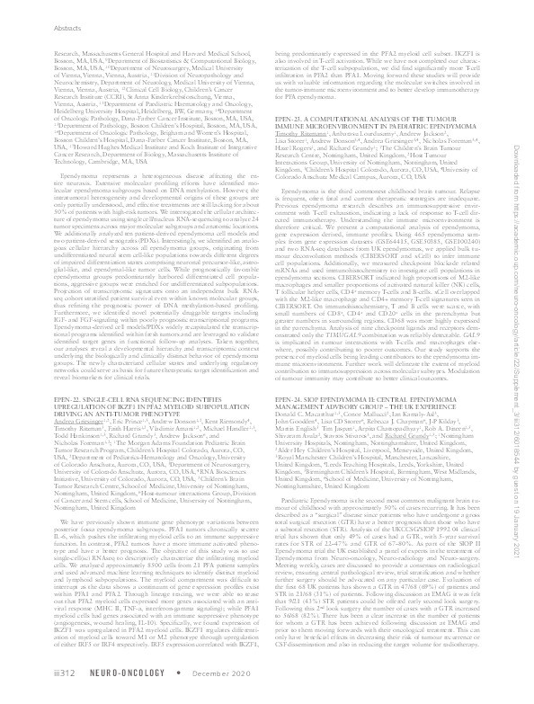 Epen-23. A computational analysis of the tumour immune microenvironment in paediatric ependymoma Thumbnail