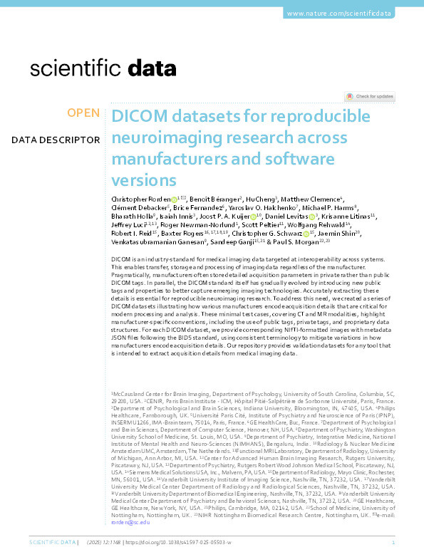 DICOM datasets for reproducible neuroimaging research across manufacturers and software versions Thumbnail