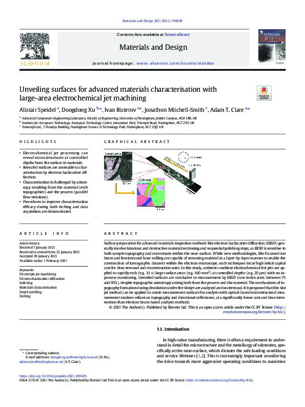 Unveiling surfaces for advanced materials characterisation with large-area electrochemical jet machining Thumbnail