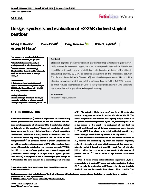 Design, synthesis and evaluation of E2-25K derived stapled peptides Thumbnail