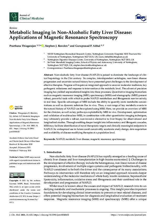 Metabolic Imaging in Non-Alcoholic Fatty Liver Disease: Applications of Magnetic Resonance Spectroscopy Thumbnail