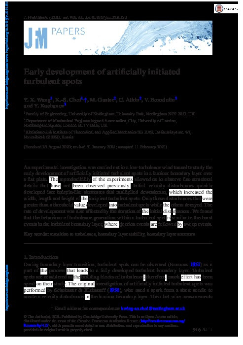 Early development of artificially initiated turbulent spots Thumbnail