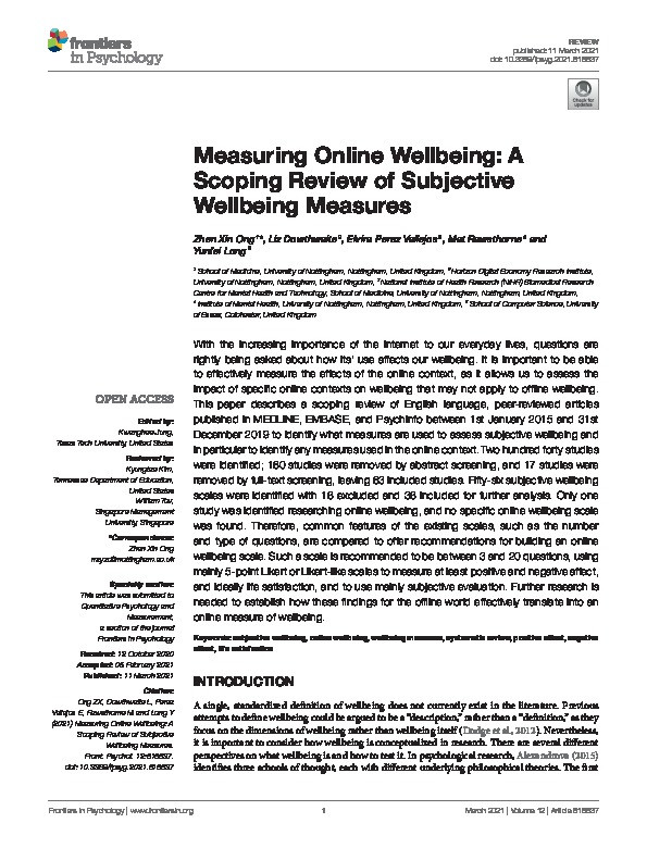 Measuring Online Wellbeing: A Scoping Review of Subjective Wellbeing Measures Thumbnail