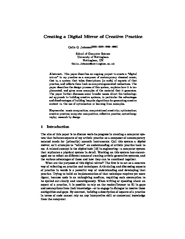 Creating a Digital Mirror of Creative Practice Thumbnail