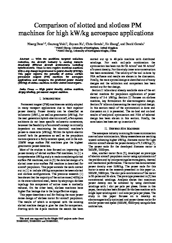 Comparison of slotted and slotless PM machines for high kW/kg aerospace applications Thumbnail