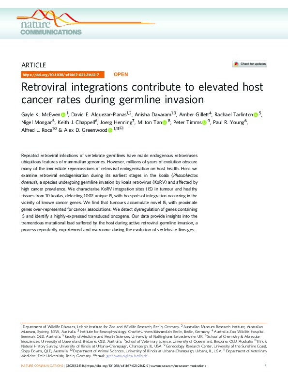 Retroviral integrations contribute to elevated host cancer rates during germline invasion Thumbnail