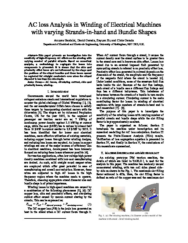 AC loss Analysis in Winding of Electrical Machines with varying Strands-in-hand and Bundle Shapes Thumbnail