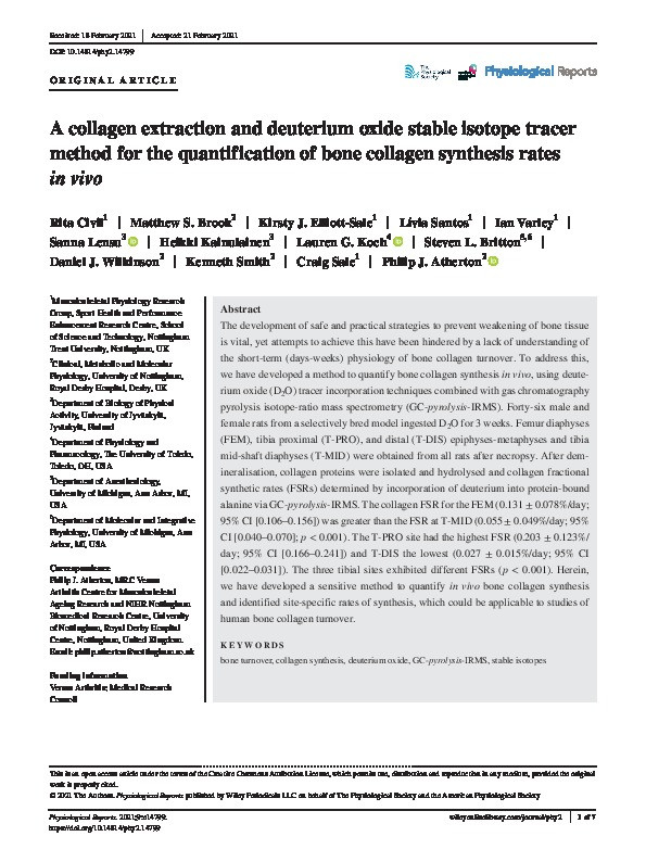 A collagen extraction and deuterium oxide stable isotope tracer method for the quantification of bone collagen synthesis rates in vivo Thumbnail