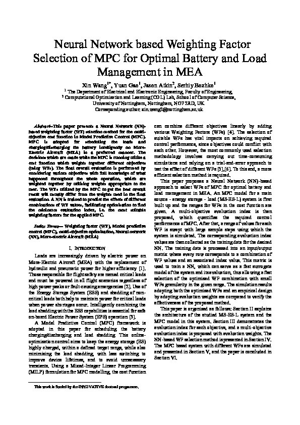 Neural Network based Weighting Factor Selection of MPC for Optimal Battery and Load Management in MEA Thumbnail