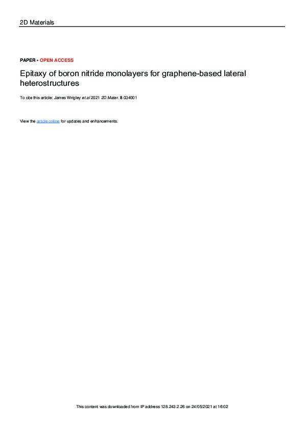 Epitaxy of boron nitride monolayers for graphene-based lateral heterostructures Thumbnail